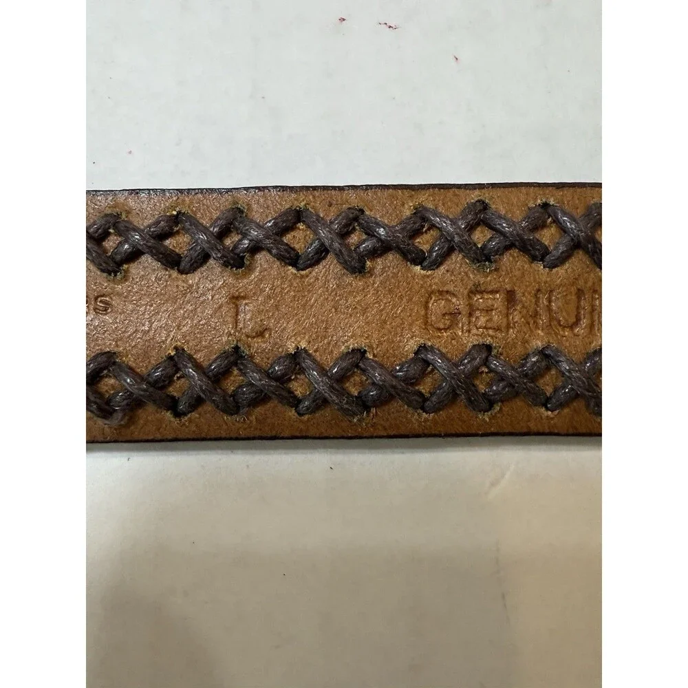 Vtg 1990’s Dockers Genuine Leather Belt Unisex Brown Braided Brass Buckle Size L